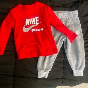 Nike Kids Red Top and Gray Joggers Set